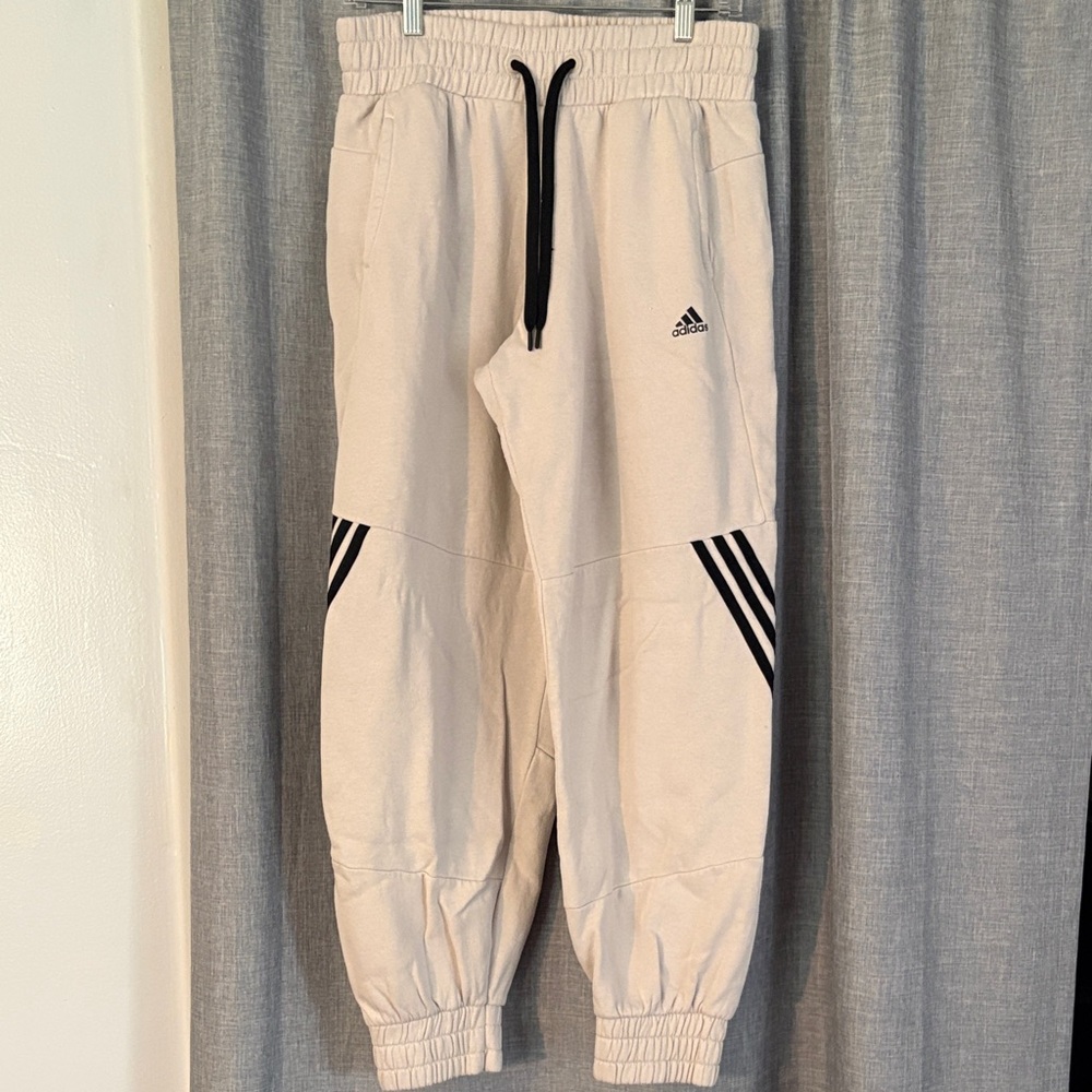 Adidas Beige Joggers with Black Accents